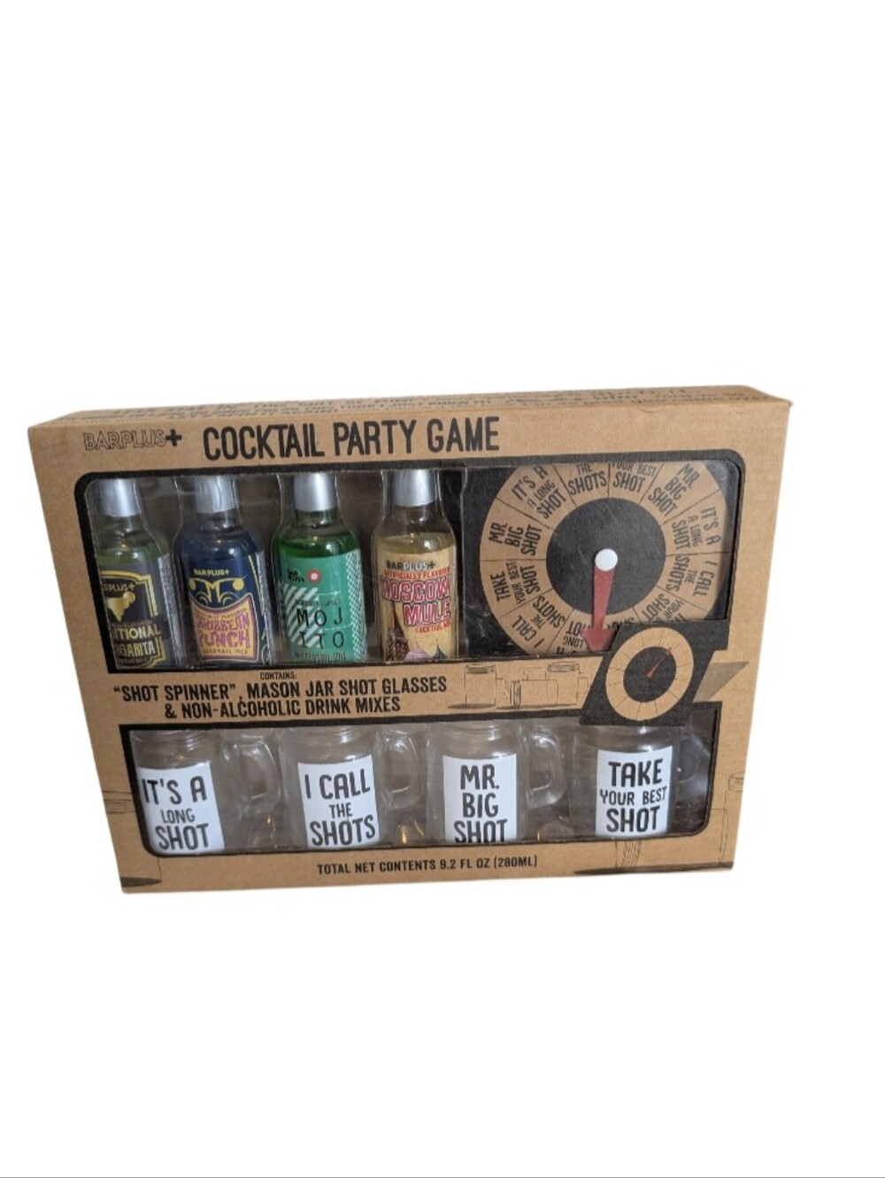 Barplus Cocktail Party Game Set Complete All In One Shot Spinner Mason Jars New